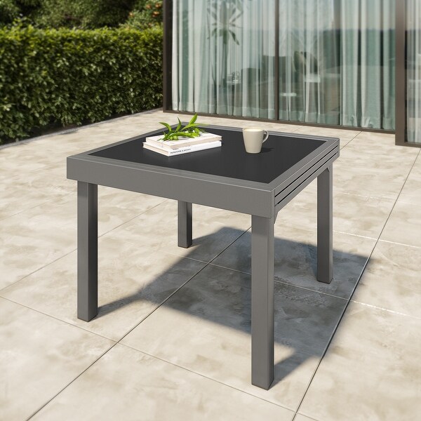 VredHom Outdoor Tempered Glass Top Aluminum Extendable Dining Table