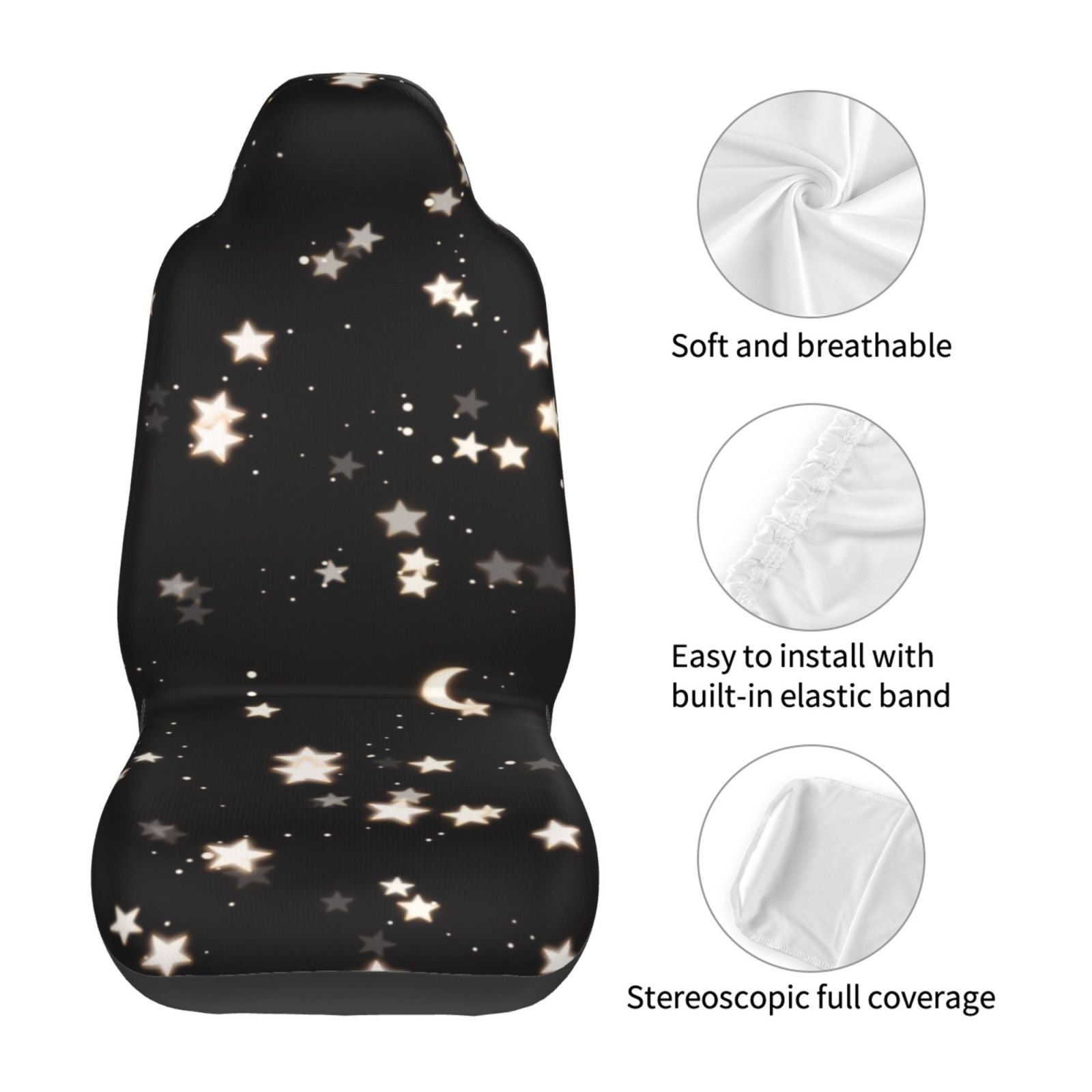 TEQUAN Front Seat Covers， Night Stars Moon Pattern 2 Piece Car Seat Cover Fit Most Car SUV Truck Van