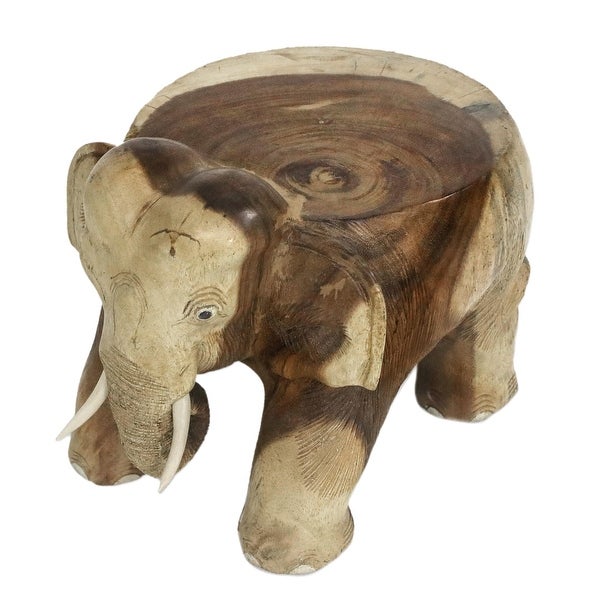 NOVICA Handmade Elephant Relaxation Wood Stool (11.5 Inch) - 11.5