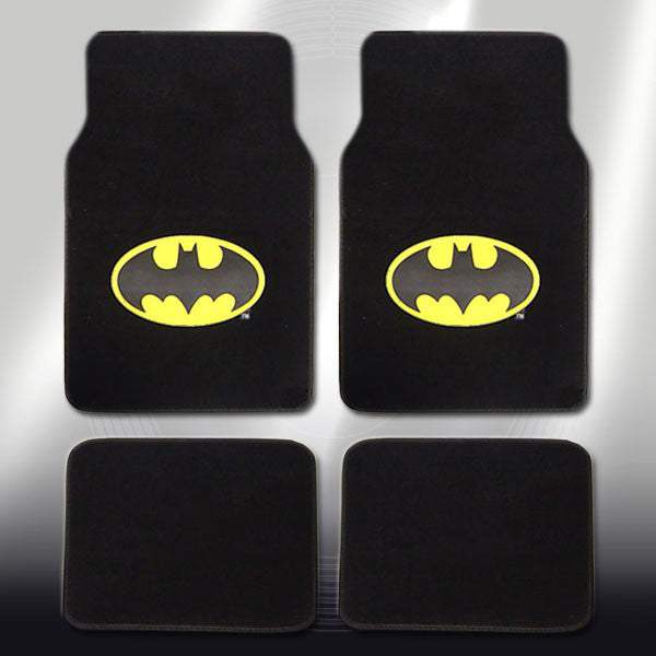 Ultimate Batman Car Seat Covers And Carpet Floor Mats Bundled with Classic Comic Book BAM! Logo Headrest Covers Gift Set Shipping Included