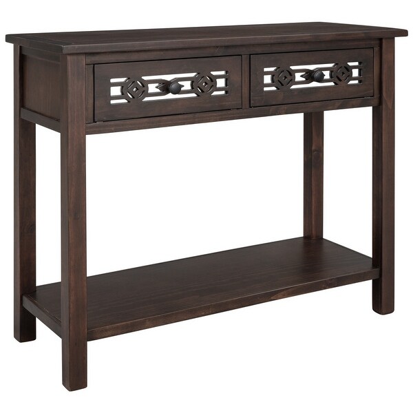 Classic Console Table with Hollow-out Decoration Drawers and Shelf