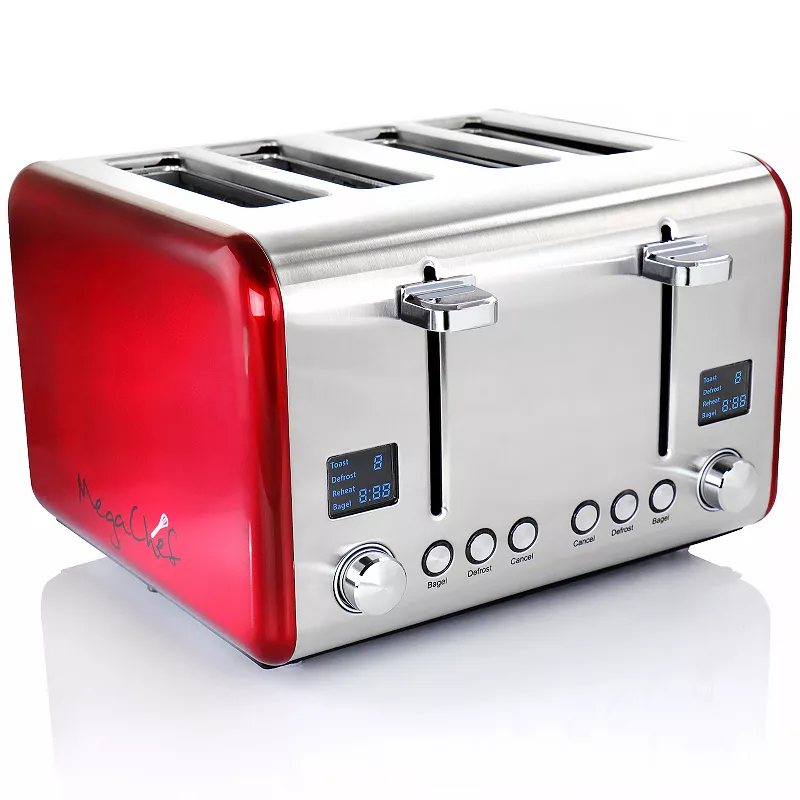 MegaChef Pro 4 Slice Toaster in Stainless Steel Red