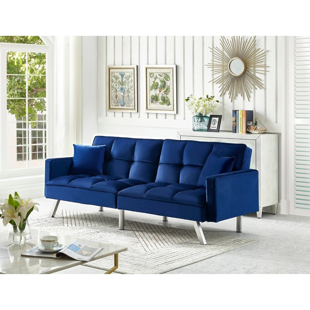 Comfortable Velvet Multi position Sleeper Sofa Bed