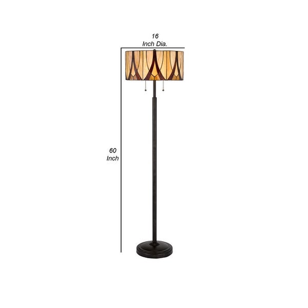 Eli 60 Inch  Style Floor Lamp， Glass Shade， Metal Base， Antique Bronze