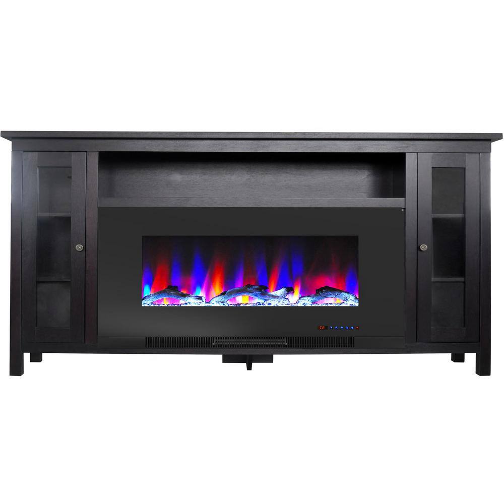 Cambridge Somerset 70 in. Black Electric Fireplace TV Stand in Multi-Color with LED Flame Driftwood Log Display and Remote Control CAM6938-2COF