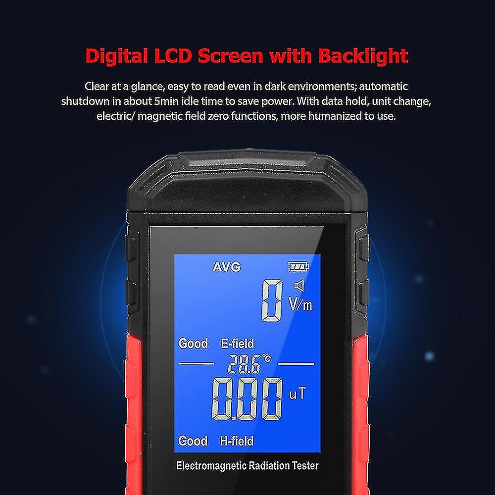 Digital Electromagnetic Radiation Tester Emf Meter Lcd Backlight Portable Electric Magnetic Field Radiation Detection Alarm Average/ Peak Mode Recharg