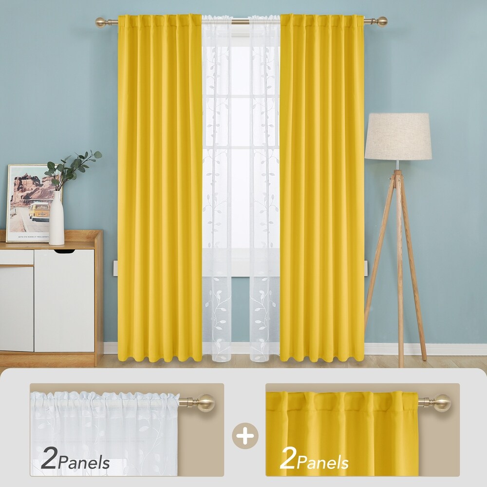 Deconovo Mix   Match Blackout and Sheer Embroidered 4 Piece Curtain Panel Set