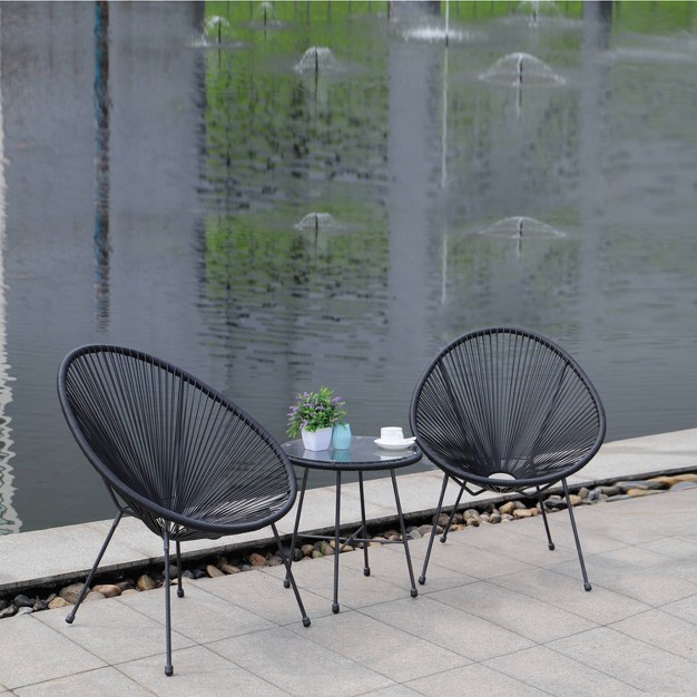 Sassio 3pc Hand woven Conversation Patio Set Black Dukap