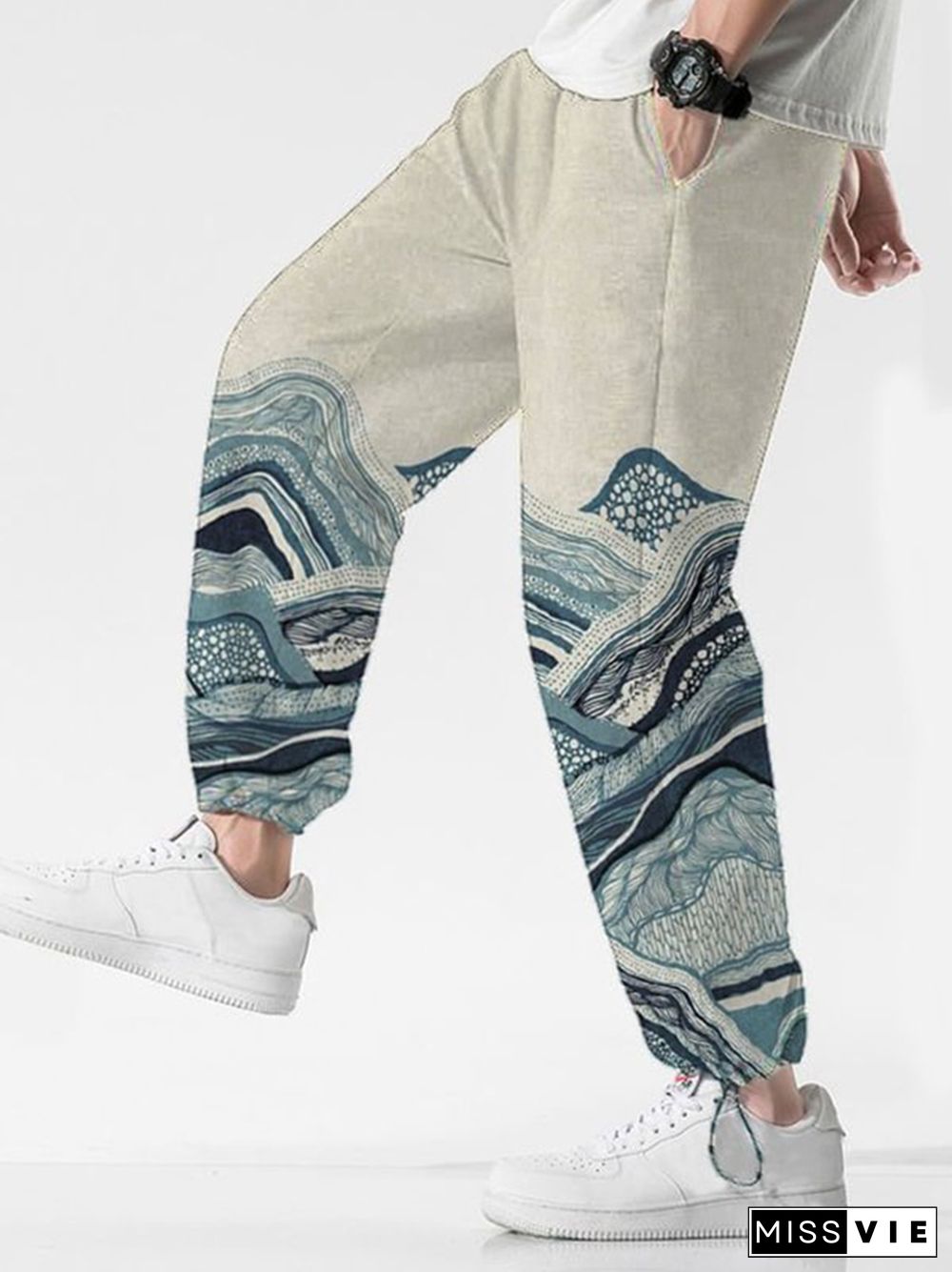 Men's Blue Mountains Japanese Art Print Pocket Sport Pants