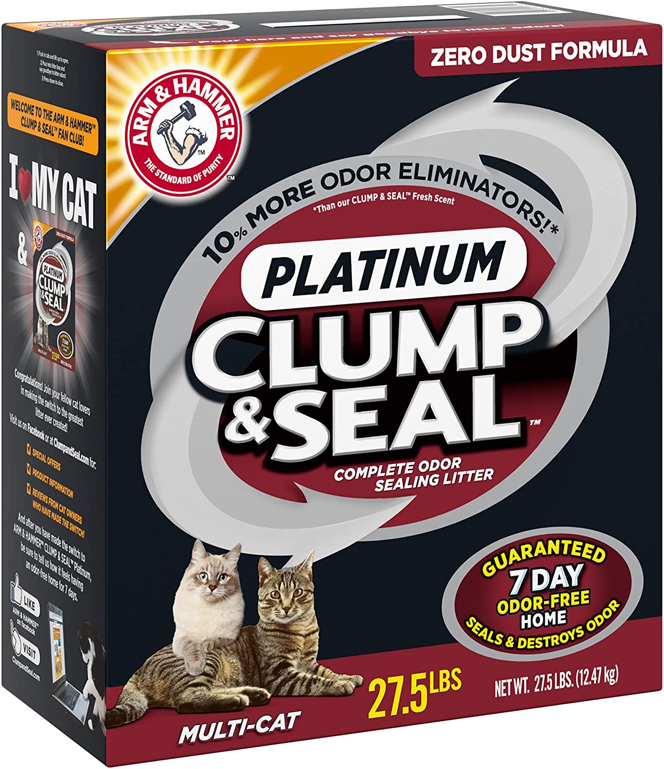 ARM and HAMMER Clump and Seal Platinum Clumping Cat Litter， Multi-Cat， 27.5lb