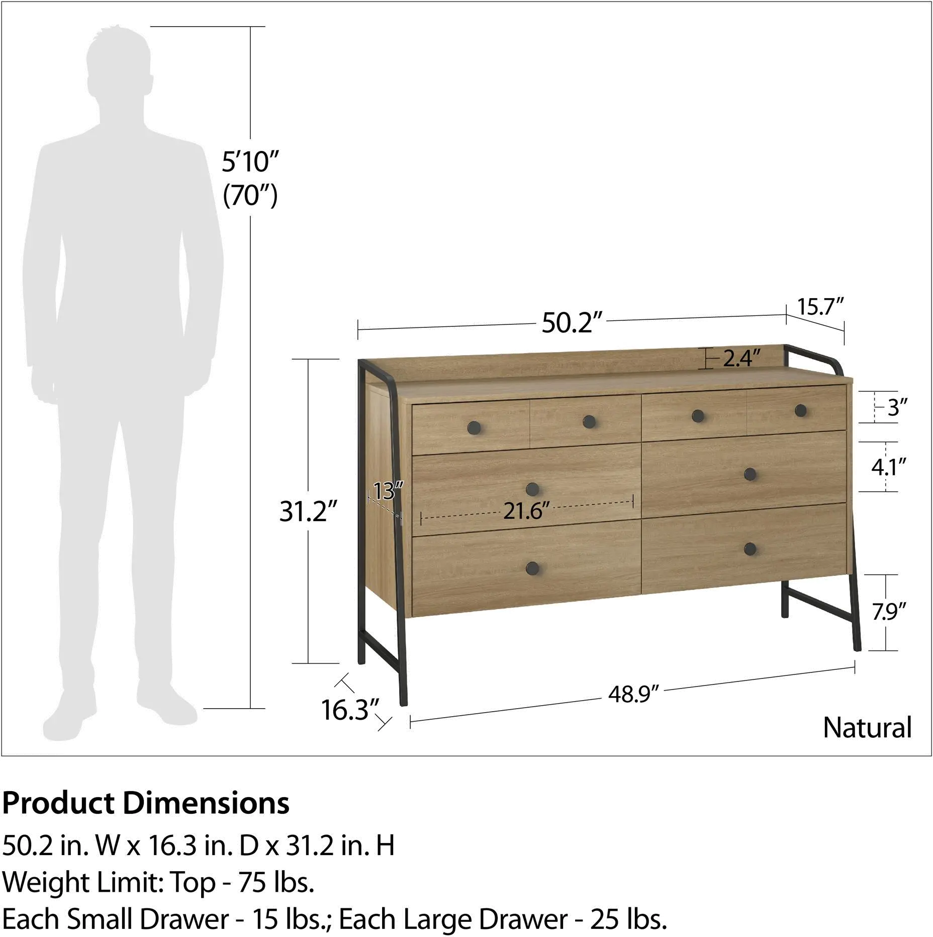 Bushwick Natural 6-Drawer Dresser