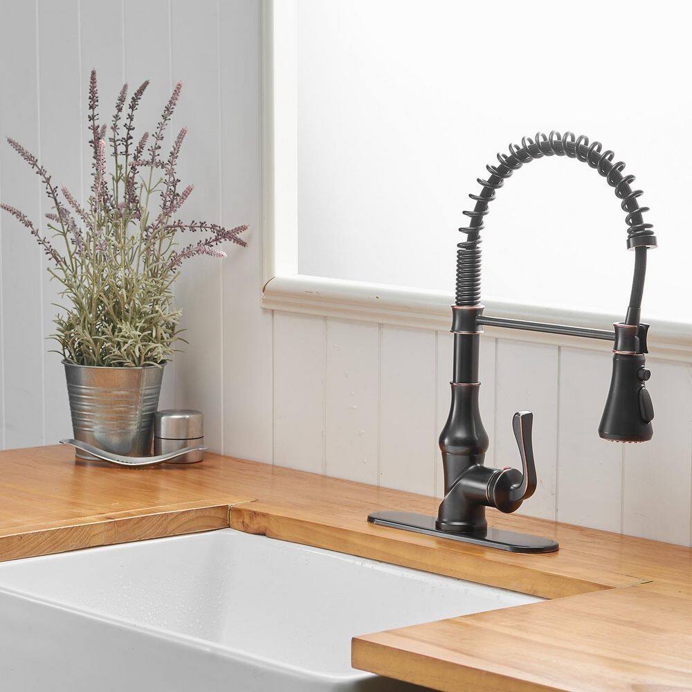 BWE Single-Handle Pull-Down Sprayer 3 Spray High Arc Kitchen Faucet With Deck Plate in Oil Rubbed Bronze A-94555-ORB