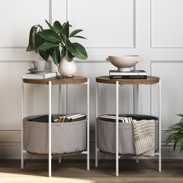 Nathan James Oraa Wood Side Table with Fabric Storage and Metal Base