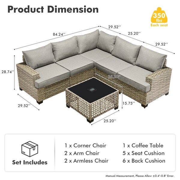 XIZZI 6 Pieces Outdoor Patio Furniture Wicker Sofa Set with Coffee Table