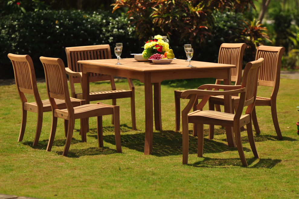 7 Piece Dining Set  71 quotRectangle Table  6 Arbor Stacking Arm/Armless Chairs   Traditional   Outdoor Dining Sets   by Teak Deals  Houzz