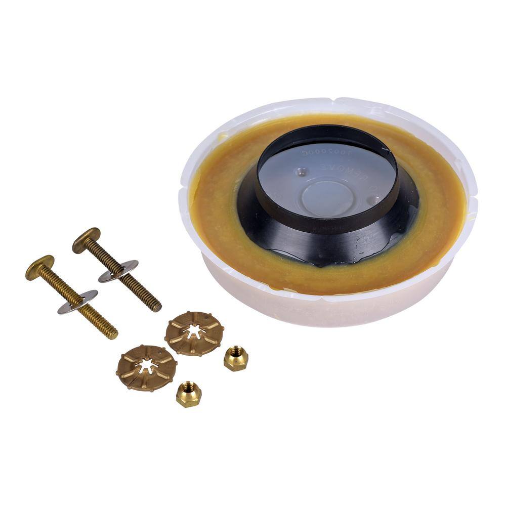 Oatey Johni-Ring 3 in. - 4 in. Standard Toilet Wax Ring with Plastic Horn and Johni-Quick Brass Toilet Bolts 96402