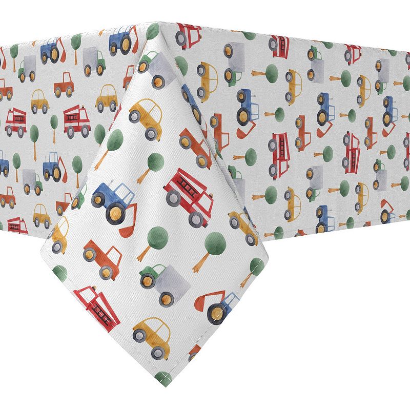 Rectangular Tablecloth， 100% Cotton， 52x104， Trucks， Tractors and Cars