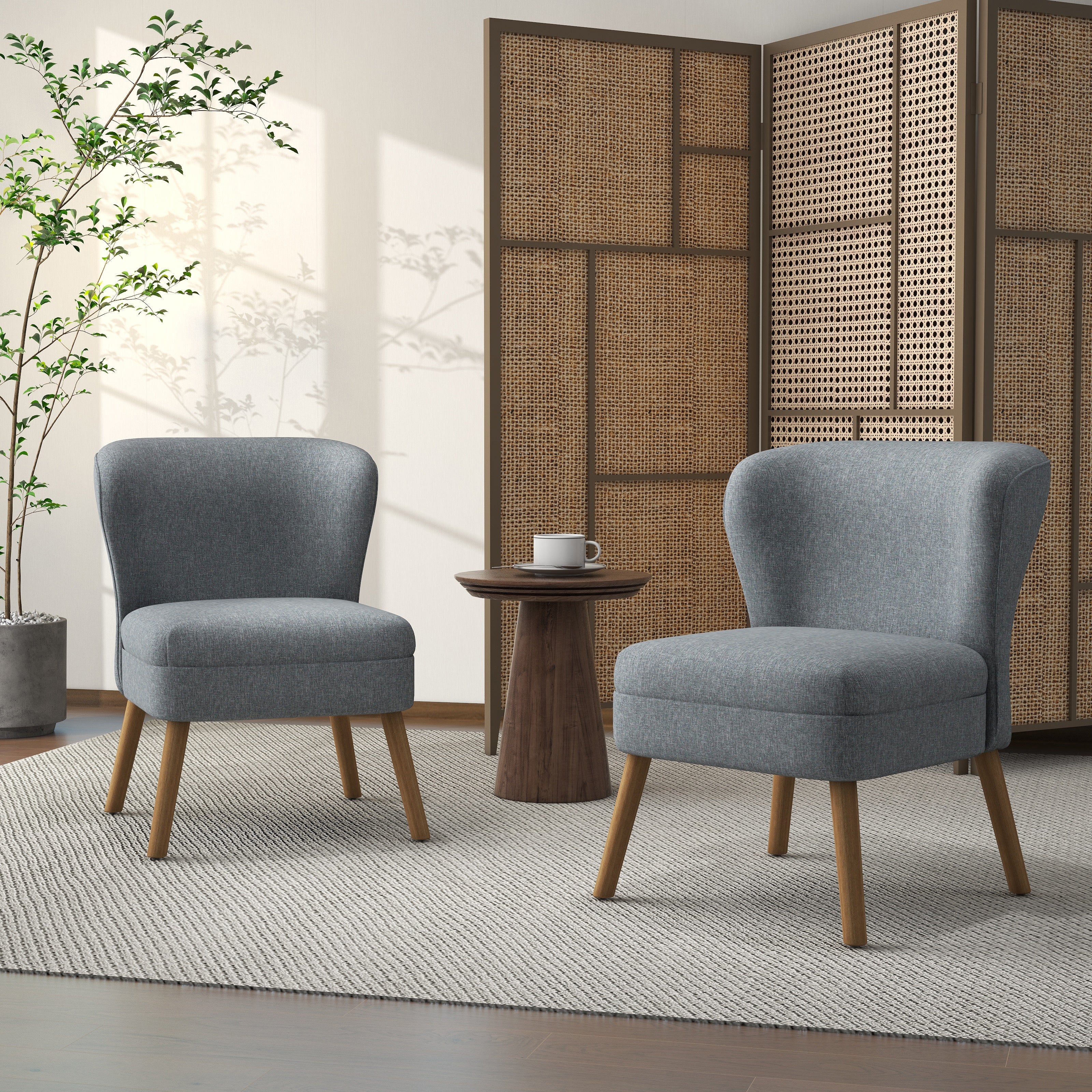 2 Set Upholstered Accent Chair Armchair Linen Side Chair