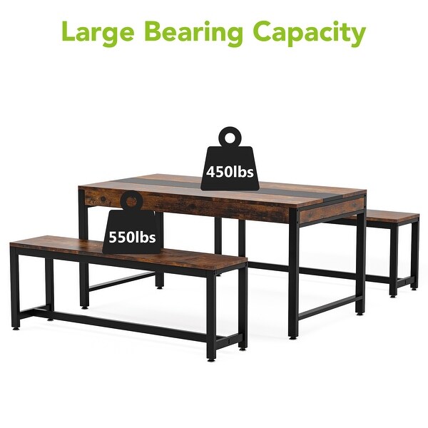 3 Piece Industrial Dining Table Set with Bench and Sided Drawer for Kitchen