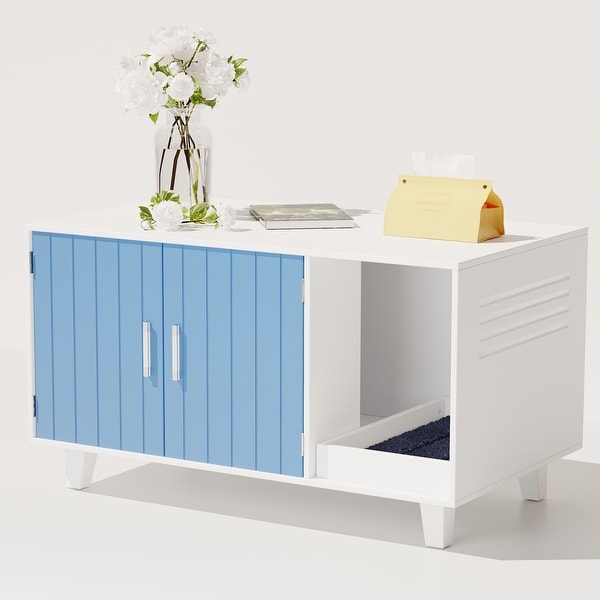 Blue and White Cat Litter Box Enclosure