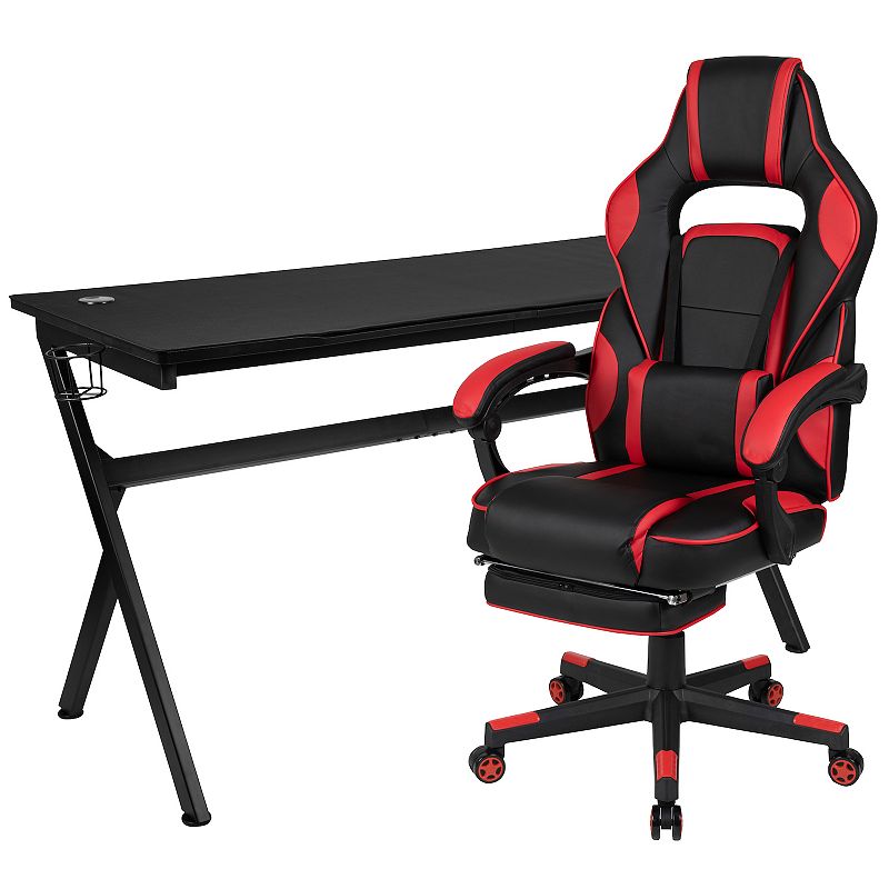 Flash Furniture Gaming Desk and Footrest Gaming Chair 2-piece Set