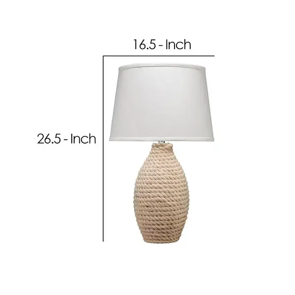 Table Lamp with Pot Bellied Woven Rope Body， White and Brown