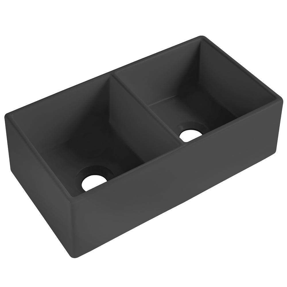 SINKOLOGY Bradstreet II 33 in. Farmhouse Double Bowl Matte Black Fireclay Kitchen Sink SK496-33FC-MB