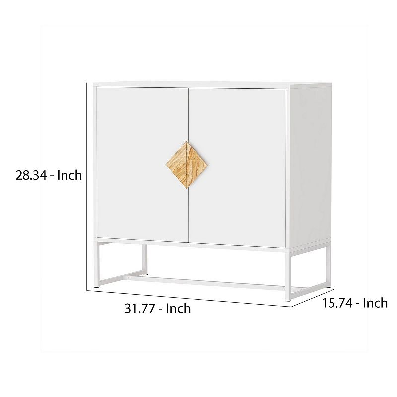 2 Door Sideboard with Diamond Shaped Pull， White