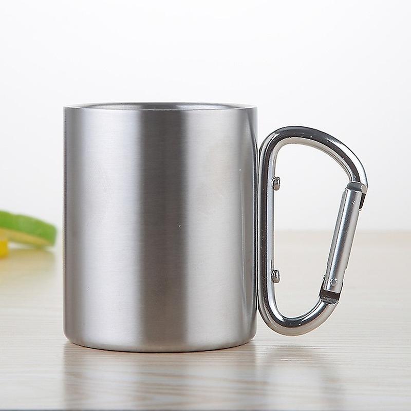 220/300ml Camping Travel Stainless Steel Cup Carabiner Hook Handle Picnic Water Mug Outdoor Travel Hike Cup