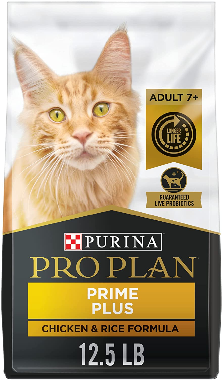 Purina Pro Plan Senior Dry Cat Food With Probiotics for Cats， Chicken and Rice Formula - 12.5 lb. Bag