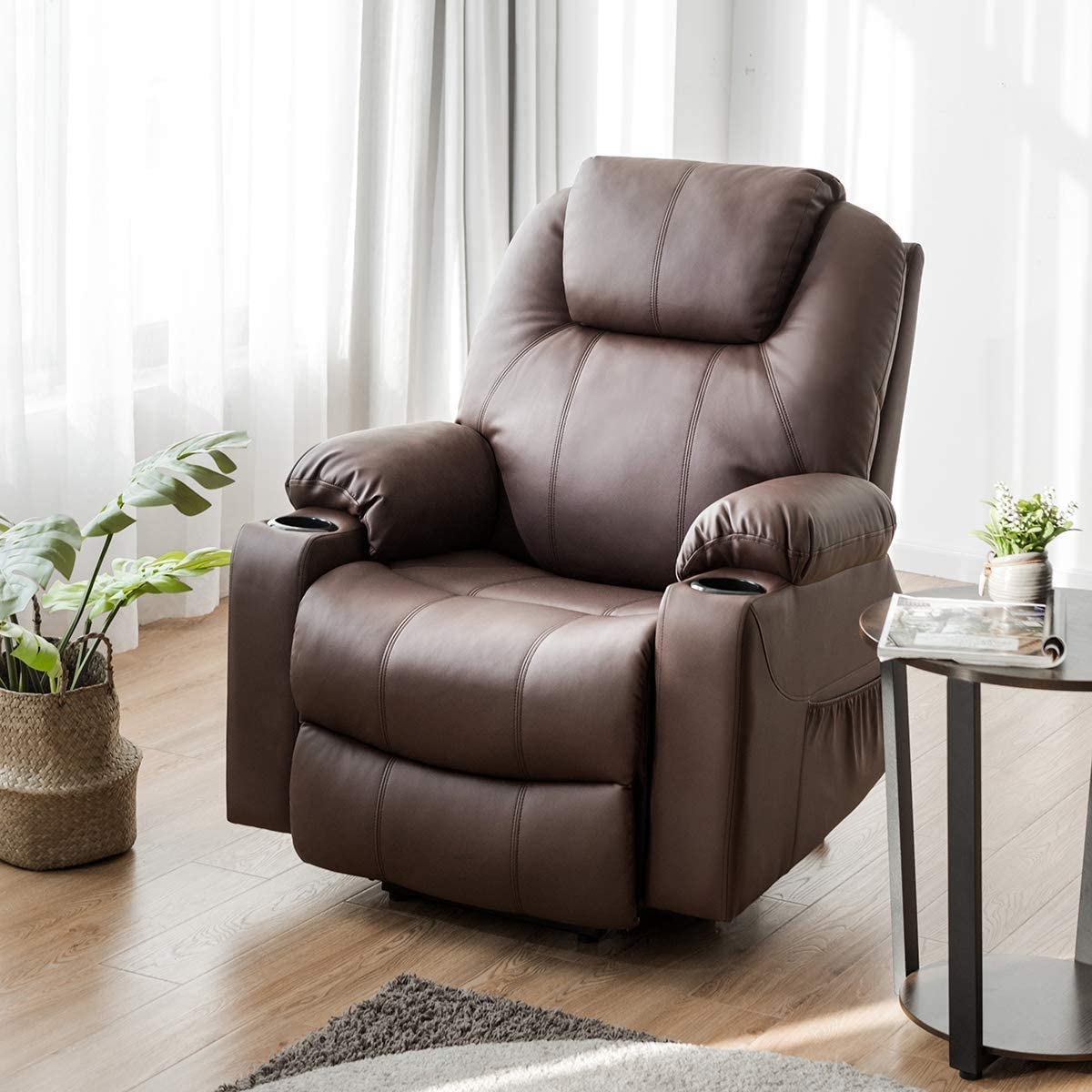 Power Lift Recliner Chair for Elderly Faux Leather Electric Recliner w/Massage and Heating