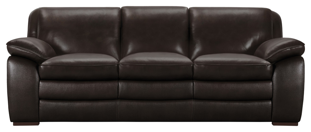 Zanna Contemporary Sofa  Genuine Dark Brown Leather With Brown Wood Legs   Contemporary   Sofas   by Armen Living  Houzz