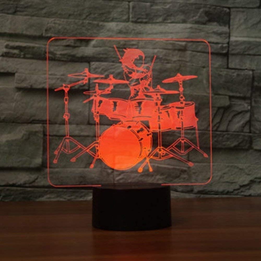 3d Drum Kit Night Light Touch Table Desk Optical Illusion Lamps 7 Color Changing Lights Home Xmas Birthday Gift