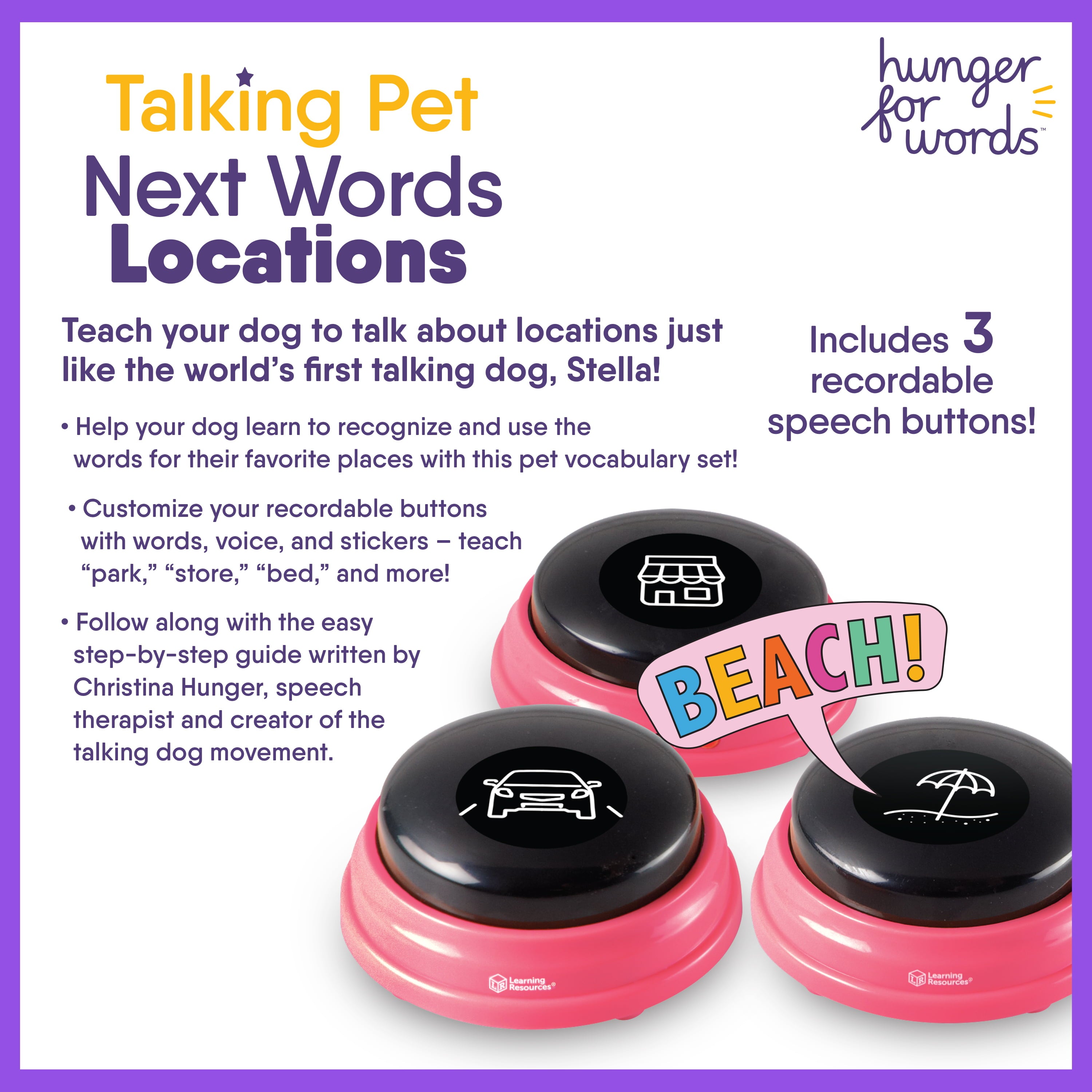 Hunger for Words Locations 3-Piece Recordable Buttons for Dog Communication