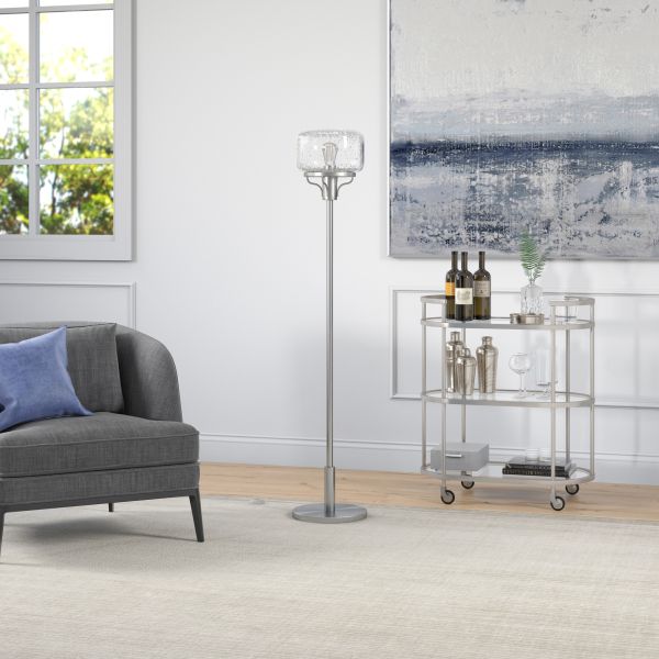 Tatum Globe and Stem Floor Lamp with Glass Shade in Brushed Nickel/Seeded