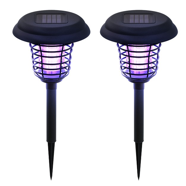 Solar Bug Zapper Set 2 pack Outdoor Uv Mosquito Repellent Stake Set With Led Light For Gardens Pathways And Patios By Pure Garden black