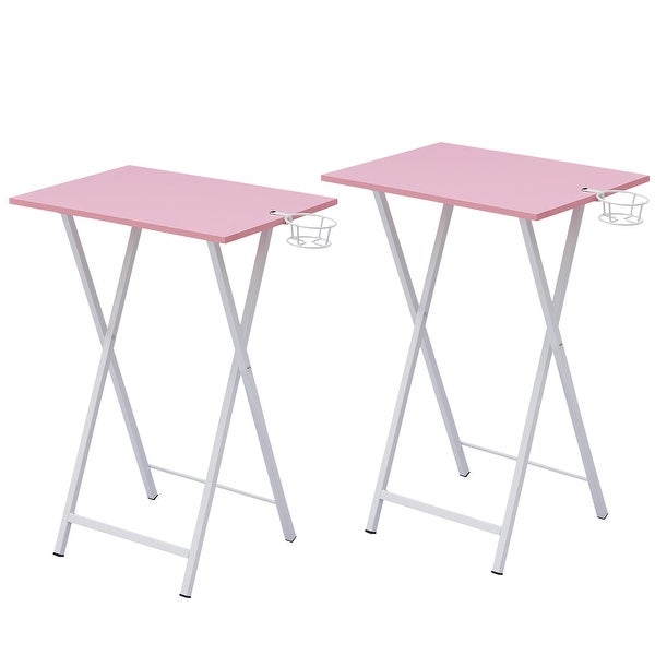 Folding TV Trays Set of 2， Snack Eating Tables with Cup Holder