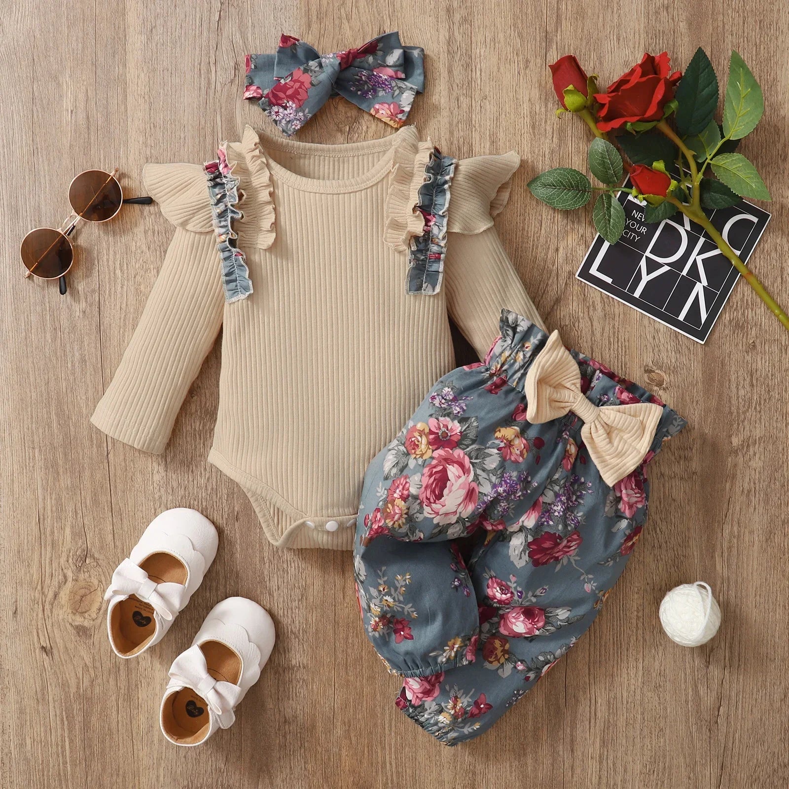 3Pcs Newborn Baby Girl Clothes Sets Infant Outfit Ruffles Romper Top Bow Leopard Pants New Born Autumn Fall Toddler Clothing