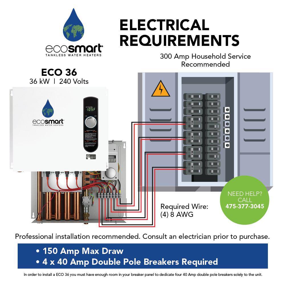 EcoSmart ECO 36 Tankless Electric Water Heater 36 kW 240 V ECO 36