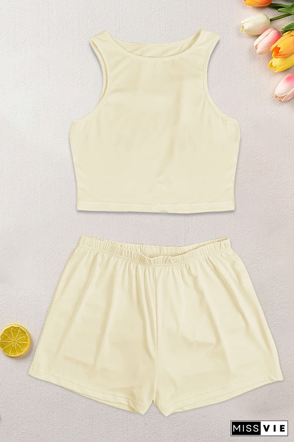 Plain Tank Top With Shorts 2pcs Set