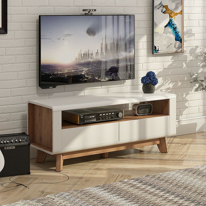 Media Console With 2 Pull-out Drawers And Open Compartment For Tvs Up To 50 Inch