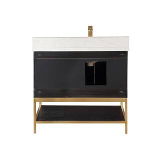 Altair Wildy 36 in. W x 22 in. D x 34 in. H Bath Vanity in Black Oak with Grain White Composite Stone Top 546036-BO-GW-NM