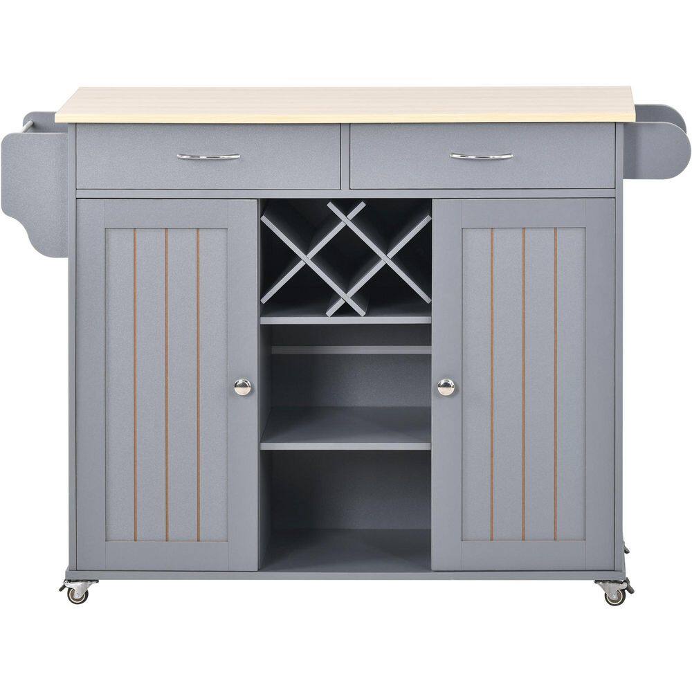 Blue Kitchen Island on 4-Wheels with 2-Storage Cabinets and Wine Rack and Towel Rack VJ1203KIsland1