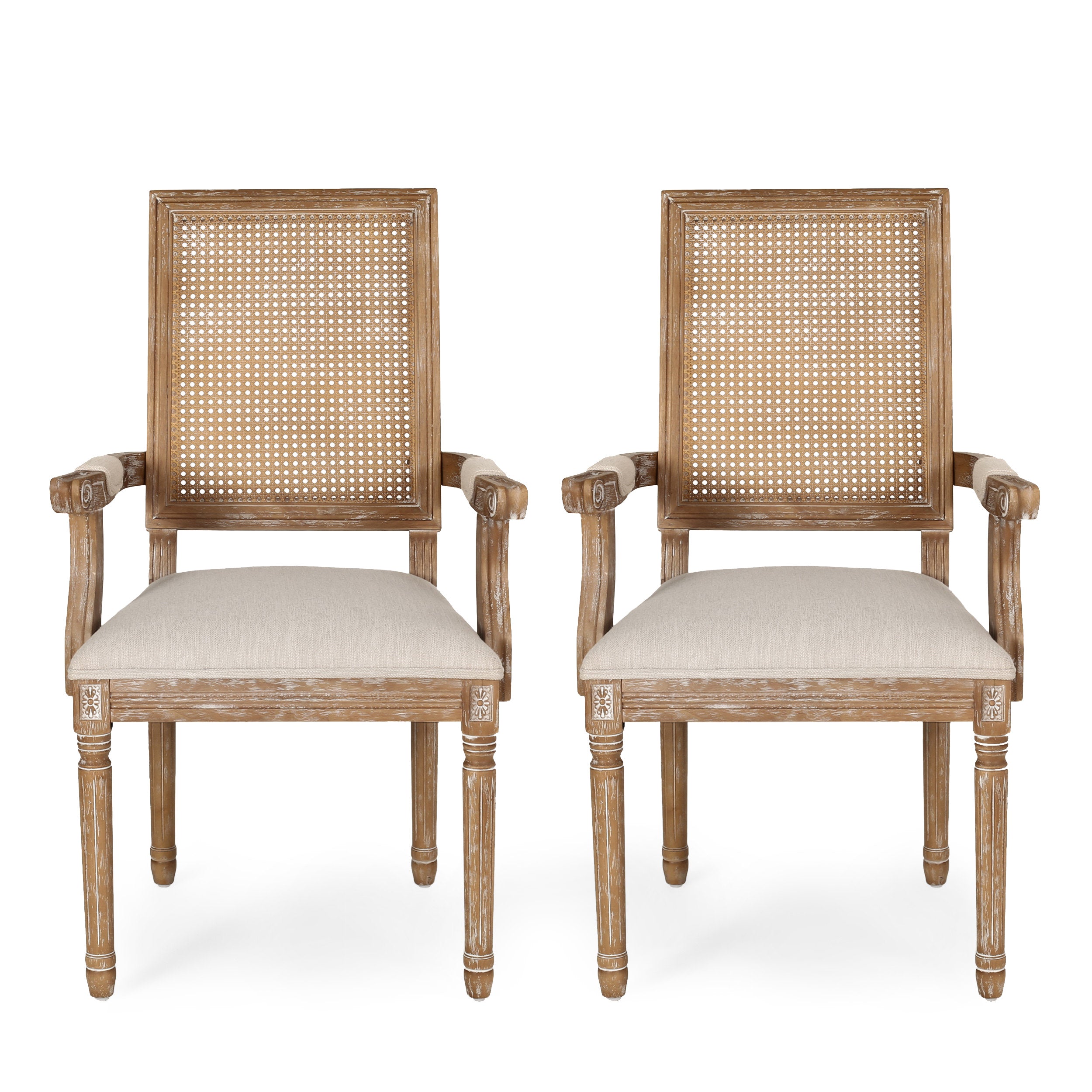 Zentner French Country Upholstered Wood and Cane Upholstered Dining Chairs, Set of 2