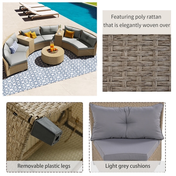 6Piece Rattan Patio Conversation Set with Cushions and Coffee Table