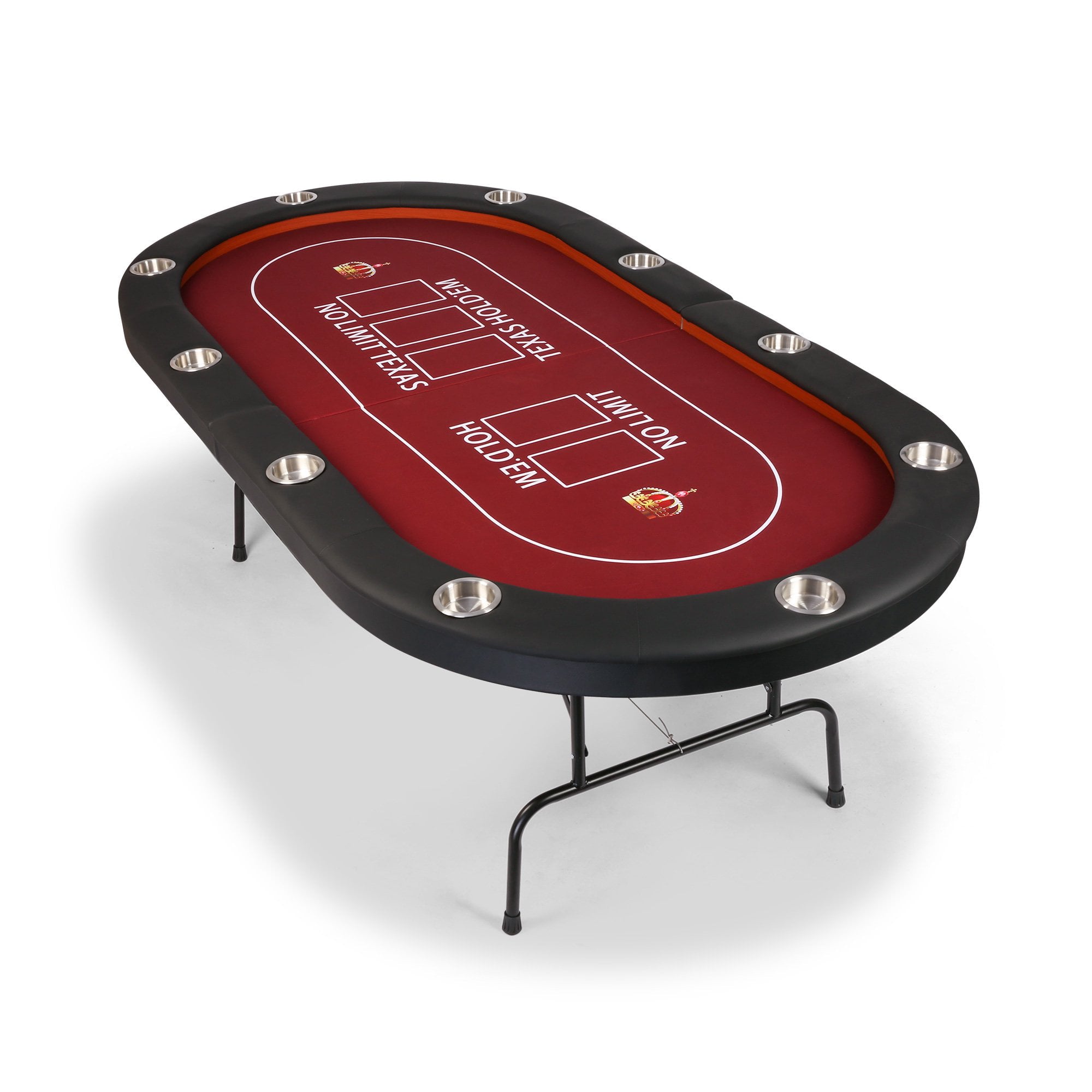 KARMAS PRODUCT Foldable Poker Table - 10 Players Texas Holdem Poker Table, Casino Table for Blackjack Board Game w/Deep Steel Cup Holder - Red Felt Surface