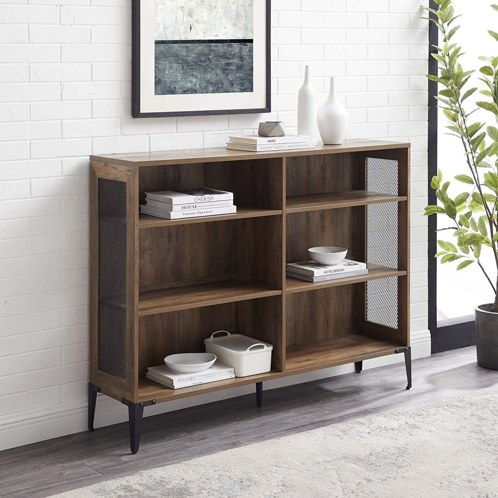 Industrial Bookcase  Mesh Metal Side Panels  amp6 Open Compartments   Midcentury   Bookcases   by Decorn  Houzz