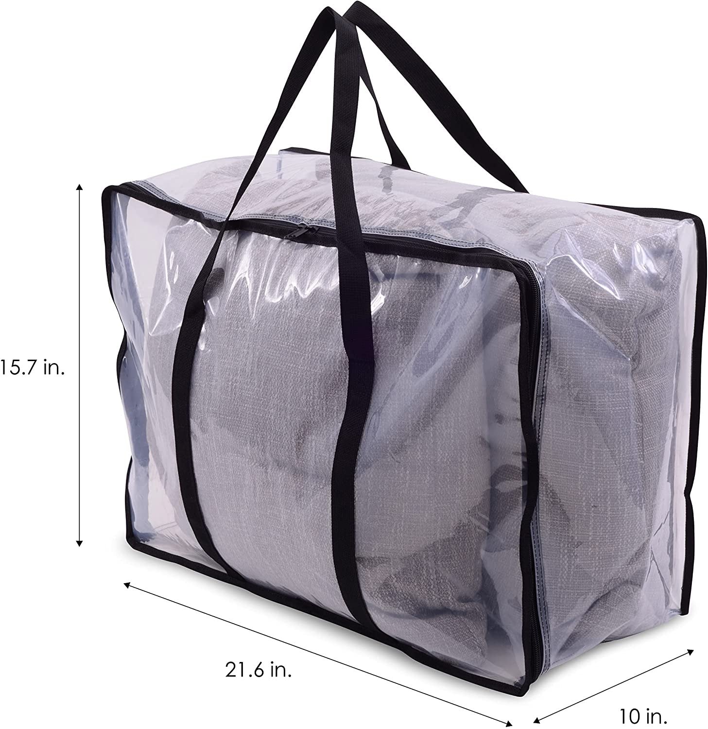 Zenpac- Clear Plastic Blanket Storage Bags with Zipper and Handles, 3 Pack 21.6x10x15.7