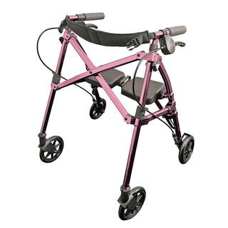 Stander Space Saver Short Lightweight Junior Folding 4-Wheel Walker Rollator for Seniors in Regal Rose 4230-RR