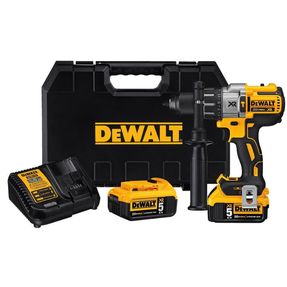 DW 20V MAX XR Cordless Brushless 3-Speed 12 in. Hammer Drill (3) 20V 5.0Ah Batteries and Charger DCD996P2wB